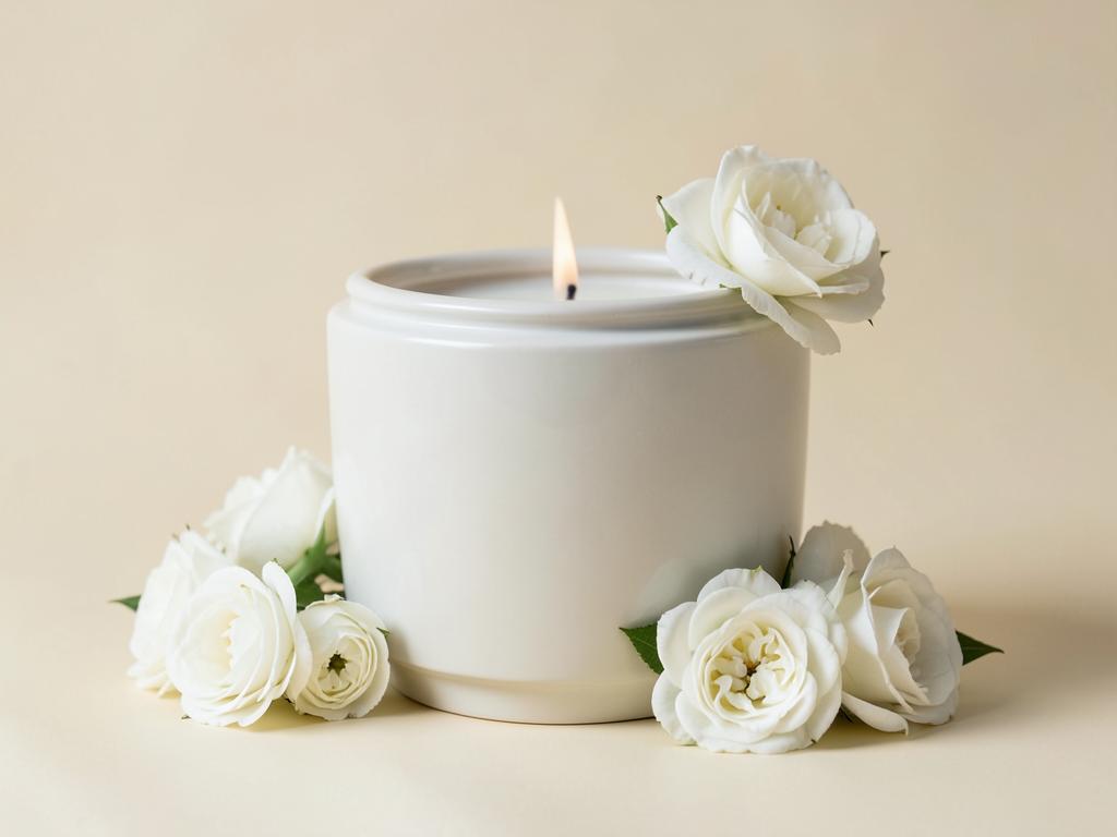Ceramic cremation urn surrounded by white roses